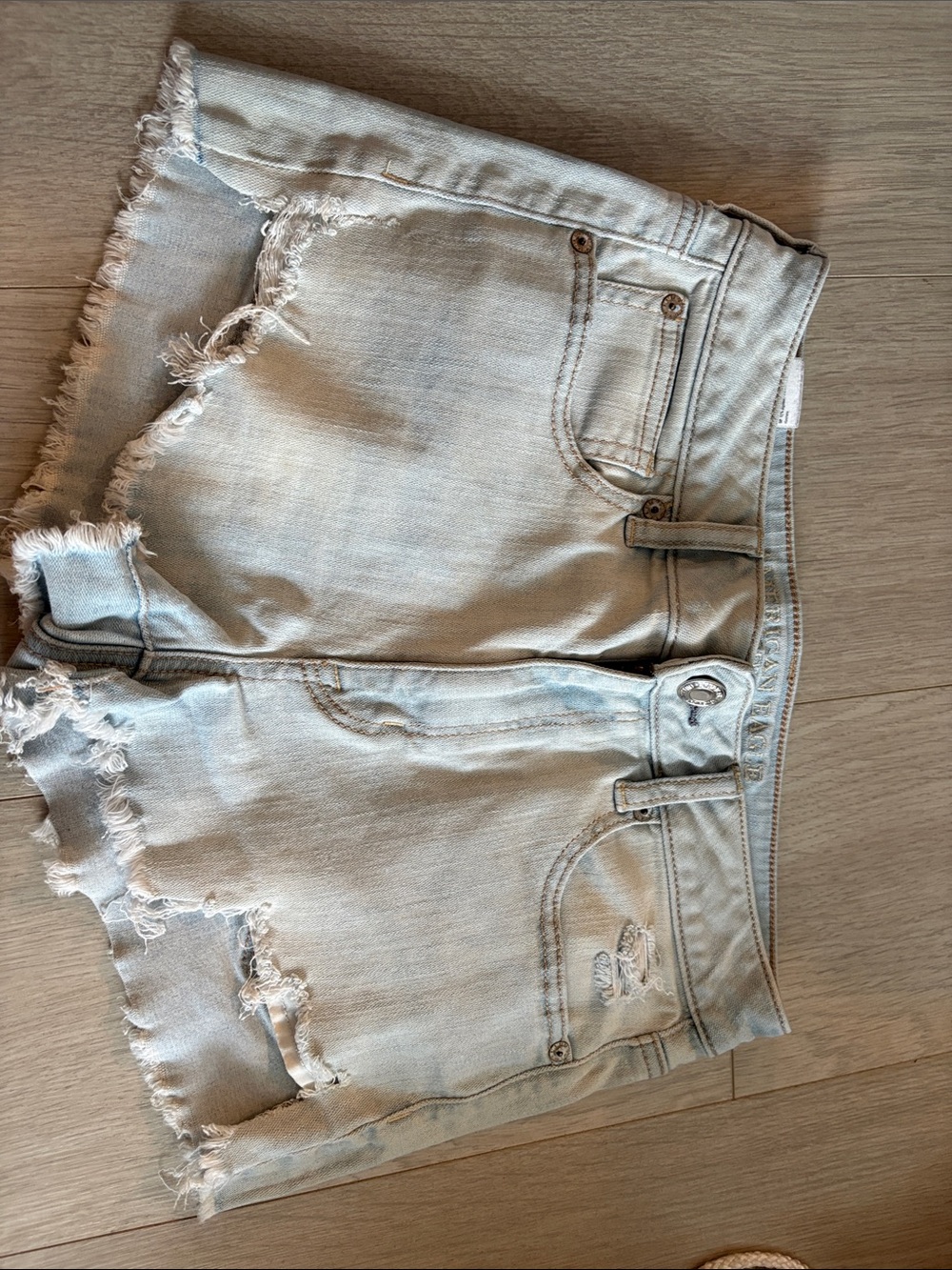 American Eagle Outfitters Light Wash High Waist Distressed Denim Shorts